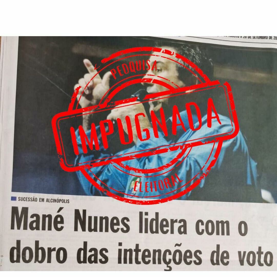 Imagem de compartilhamento para o artigo Justiça determina exclusão de reportagem que divulgou pesquisa eleitoral manipulada com vitória de Mané Nunes em Alcinópolis da MS Todo dia